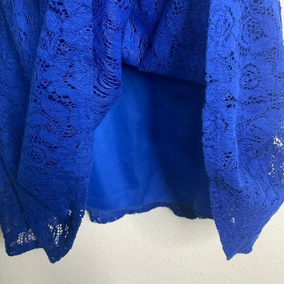 B. Darlin Blue Lace Short Sleeve Elastic Waist Mini Dress - Picture 5 of 9